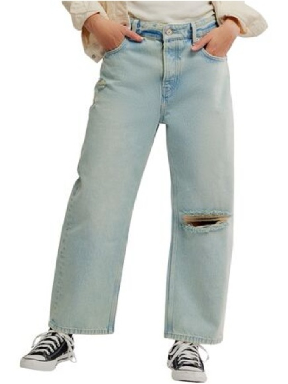 Free People Light Wash Distressed Straight-Leg Jeans
